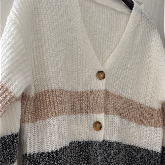 Fall autumn ๐ Cozy Striped Cardigan Sweater new button down soft brand new - Picture 7 of 7